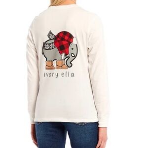 Ivory Ella Long Sleeve Tee White Elephant Holiday Plaid Winter Graphic‎ NWOT